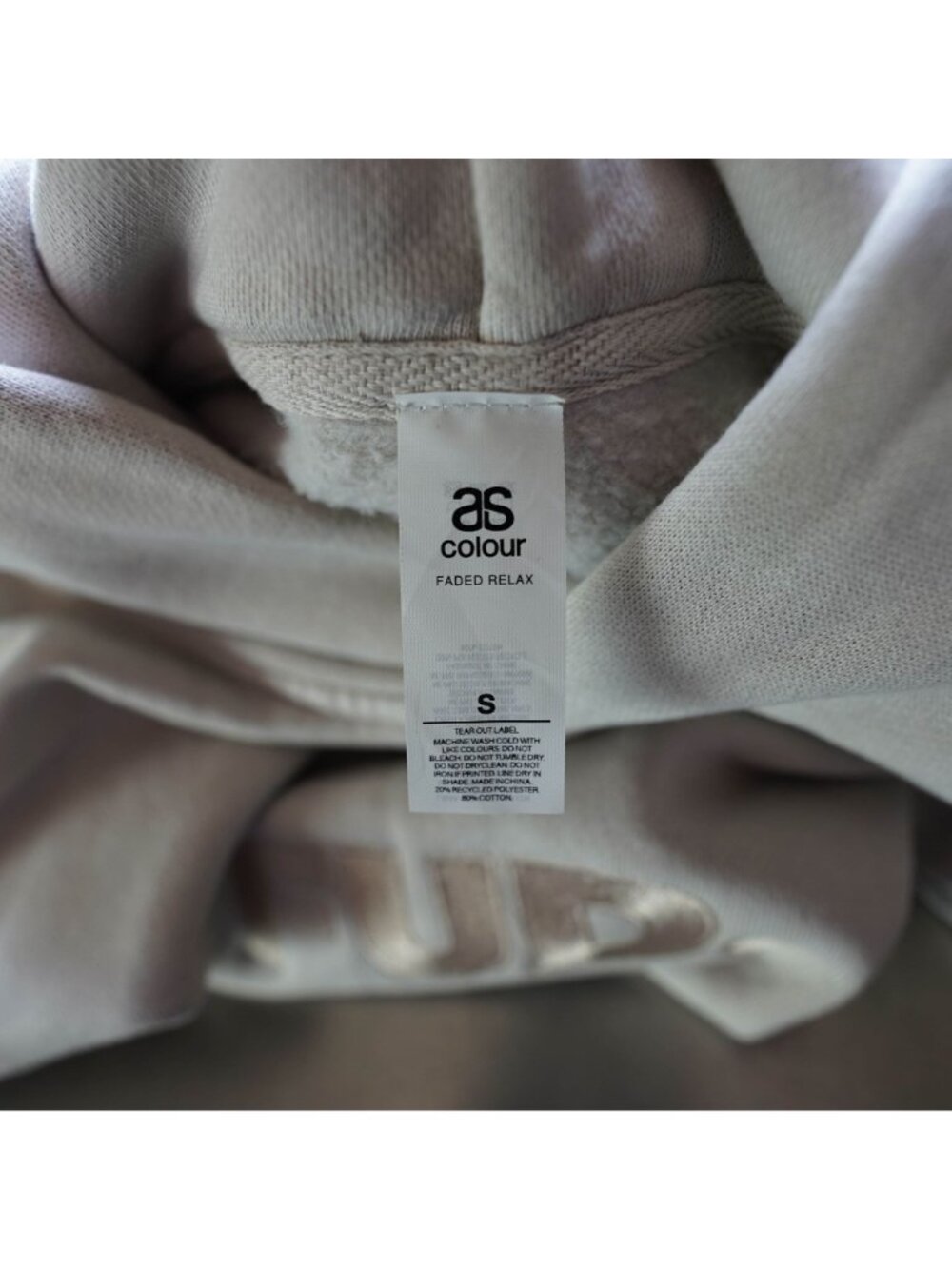 AS Colour Hoodie Mens S Beige FUD Embroidered Faded Relax Pullover Streetwear - Picture 5 of 9